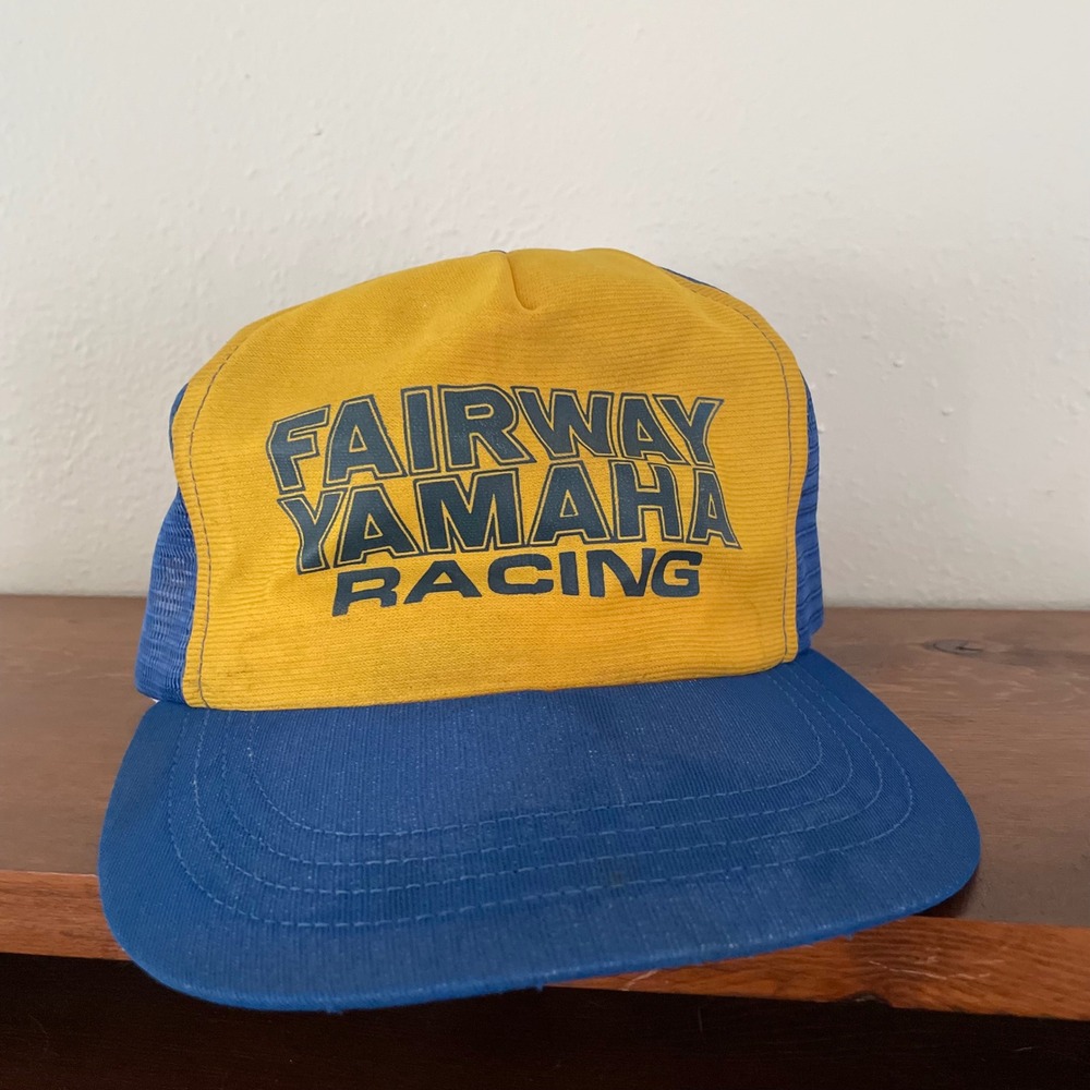 Fairway Yamaha Racing RARE VTG Trucker Hat Snapback Colorblock‎ blue yellow READ